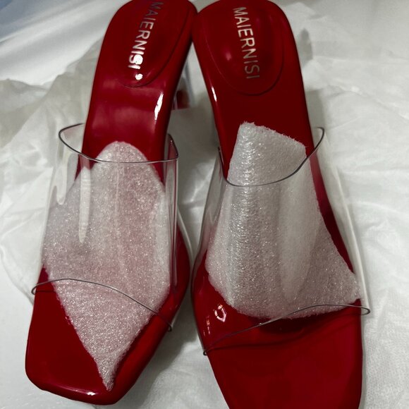 NWOT - Transparent BALL Décor Sandals in Red (Size 7) *Heel Height 3.15" - Picture 7 of 8